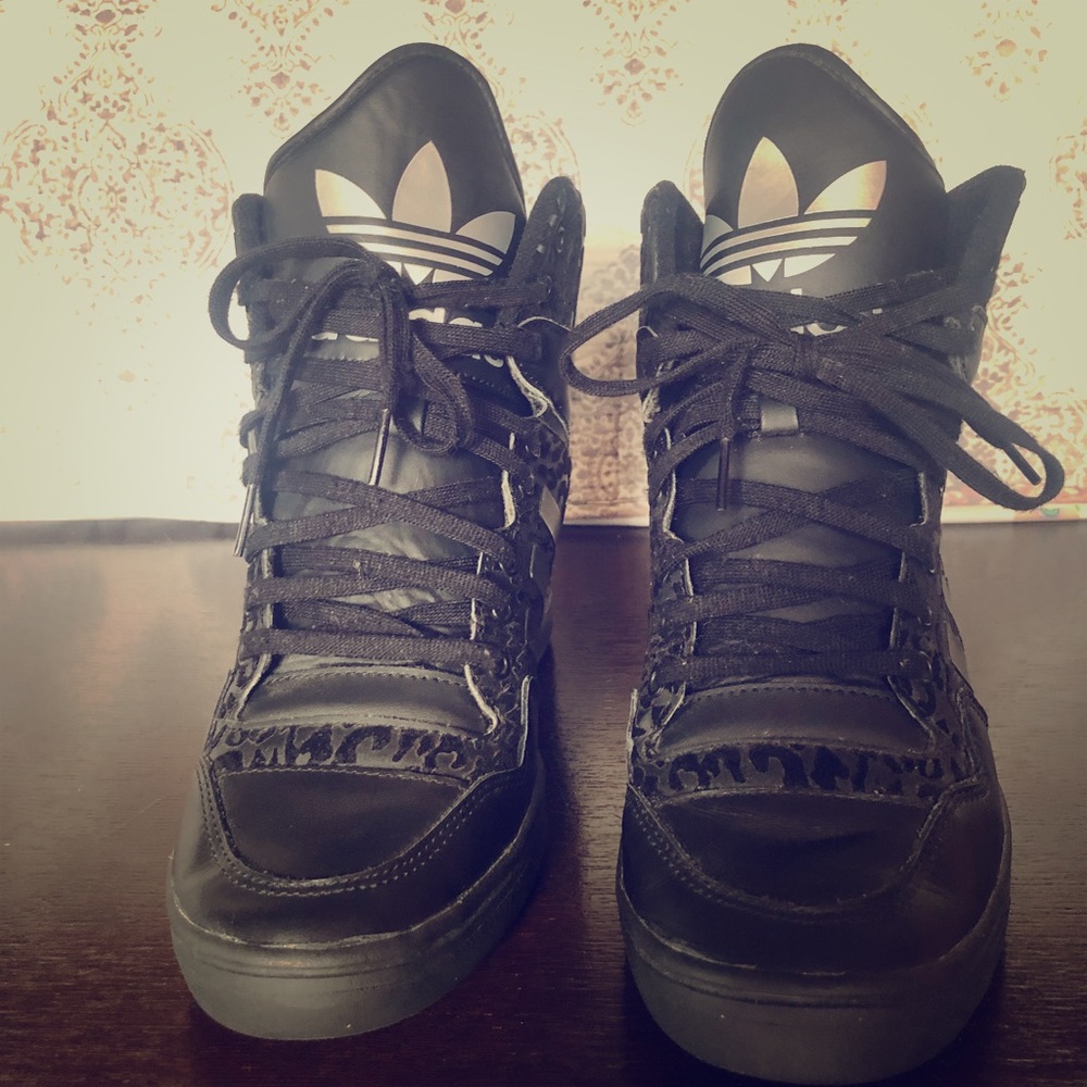 adidas Black High-Top Sneakers with White Trefoil Accents